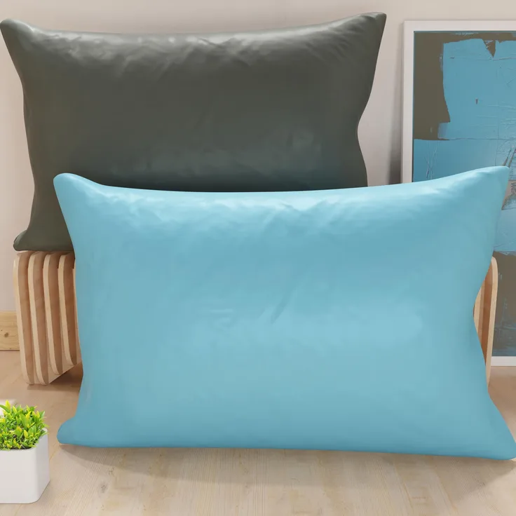 PETTI Artigiani Italiani - 1 Paar Kissenbezüge 70 x 40 cm aus Mikrofaser, Dekokissen für Schlafzimmer, Sofa, Set mit 2 Kissenbezügen, doppelseitiger Kissenbezug Grau Hellblau