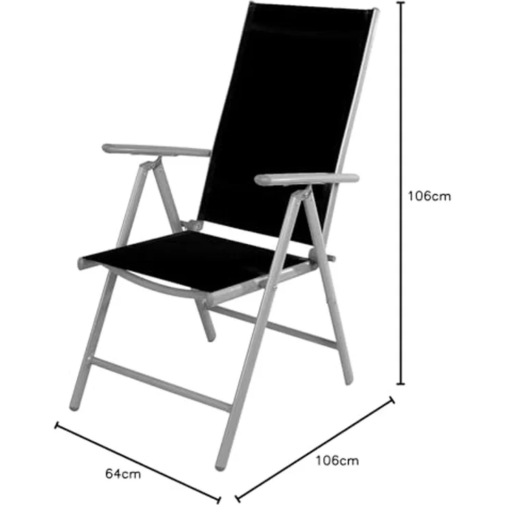 Garten Klappstuhl Aluminium - Textilen Silbergrau/Schwarz + Fußhocker – Bild 2