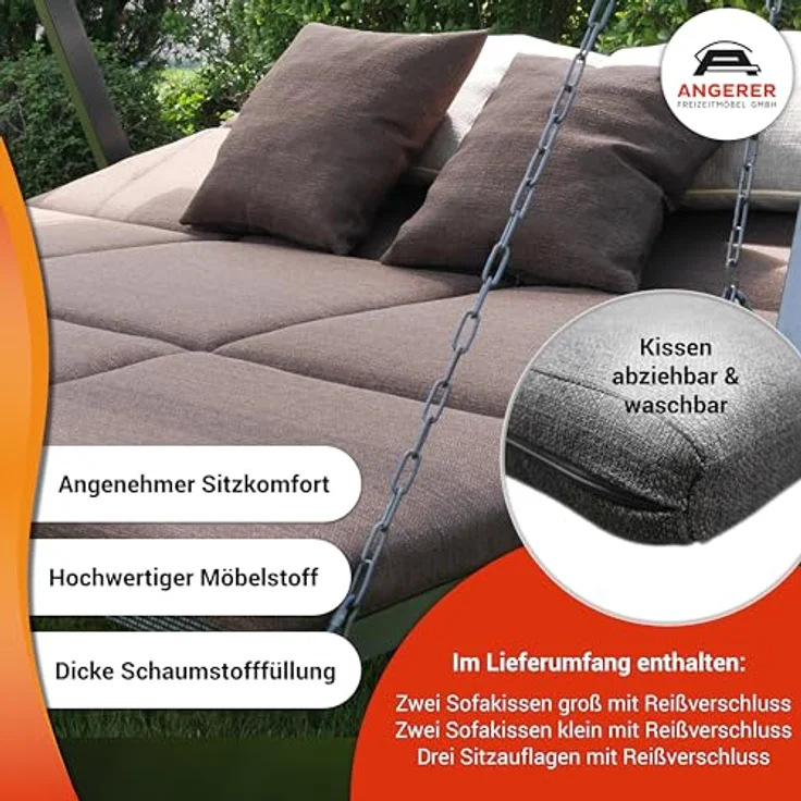 Angerer Freizeitmöbel Hollywoodschaukel Luxus Smart stone, 3-Sitzer, Bettfunktion, BxTxH: 210x145x160 cm – Bild 4