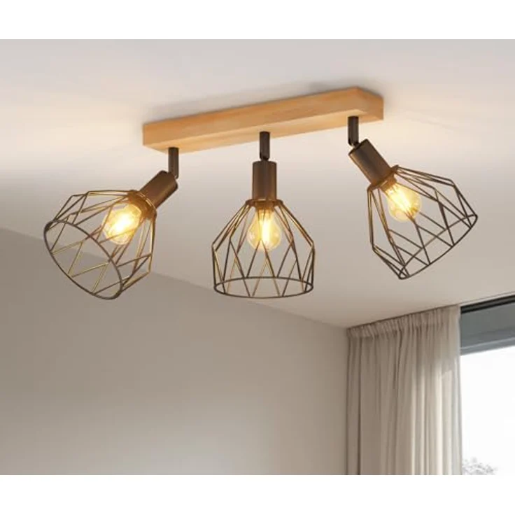 LVWIT E14 Deckenlampe 3 Flammig LED Deckenleuchte Deckenstrahler Schwenkbar 350° Holz LED Deckenspots Schwarz Küchenlampe Wohnzimmer, Flurlampe Modern für Flur, Küche, Schlafzimmer – Bild 2