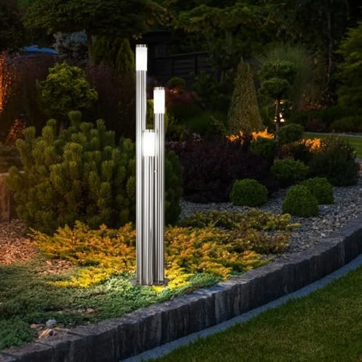 LED Stehlampe, Edelstahl, 3-Säulen, H 170 cm – Bild 5