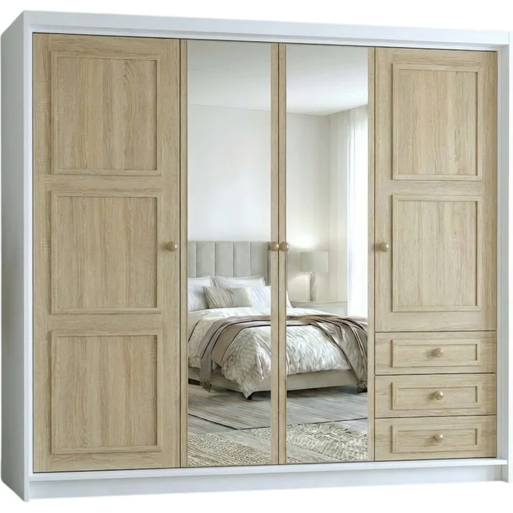 Drehtürenschrank OSLO viertüriger Kleiderschrank mit Schubladen und Metallgriffen – Bild 2