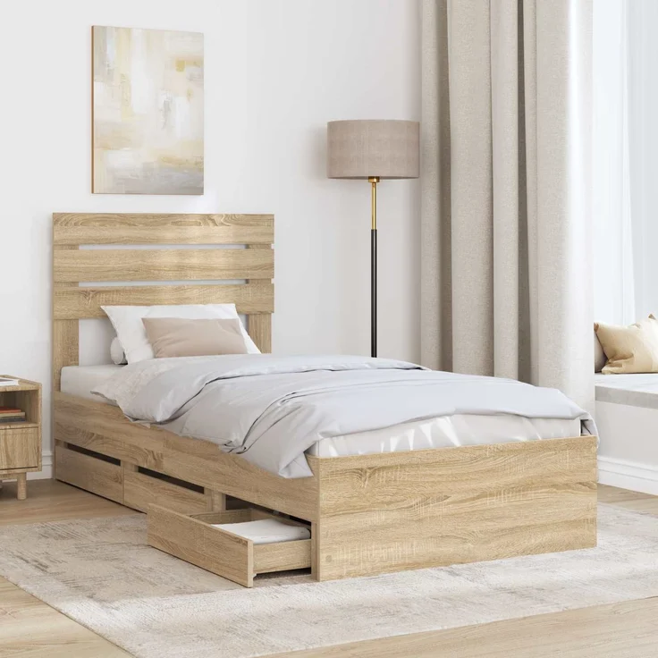 vidaXL Bettrahmen Sonoma-Eiche 100 x 200 cm Ingenieurs Holz 3411525 – Bild 3