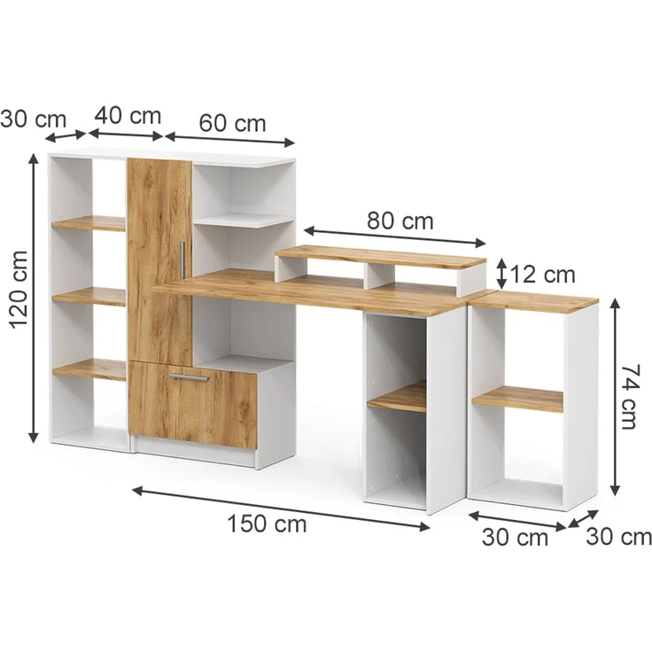 Schreibtisch Tomy Weiß/Goldkraft Eiche 150x59 cm 5er Set Vicco – Bild 2