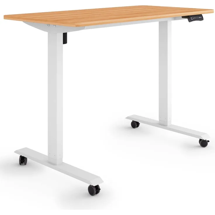 ESMART Germany ETX-121WM 120x60 cm Ahorn Dekor Ergonomischer Steh-Sitz-Schreibtisch auf Rollen Stufenlos elektrisch höhenverstellbar 78,5-128,5cm 3X Memory Aktivitätserinnerung Soft-Start/Stopp