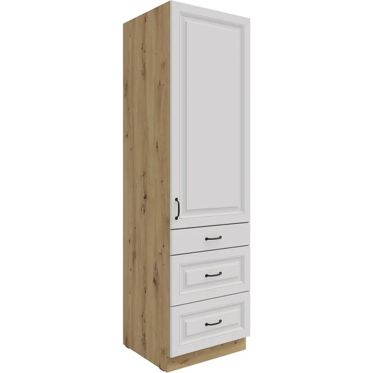 Küchen Hochschrank 60 cm mit Schubladen Stilo Weiss + Eiche Artisan Küchenzeile Küchenblock Einbauküche Landhaus Küche – Bild 6