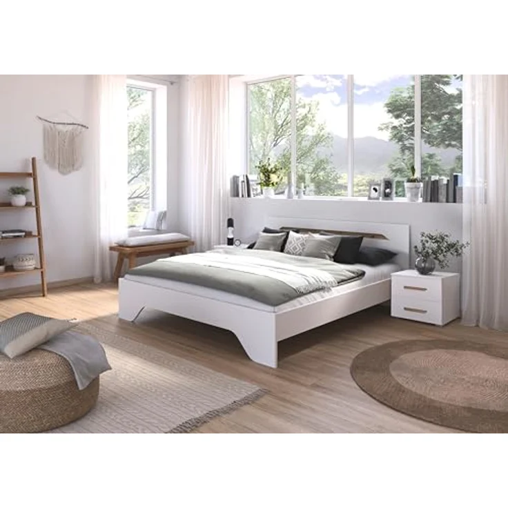 Rauch Möbel Alabama, Bett, Doppelbett für Schlafzimmer, Jugendzimmer, Gästezimmer, Kinderzimmer, Kopfteil mit elegantem Holz-Akzent, Liegefläche 180x200, Farbe Weiß, Maße 185 x 85 x 206 cm – Bild 8