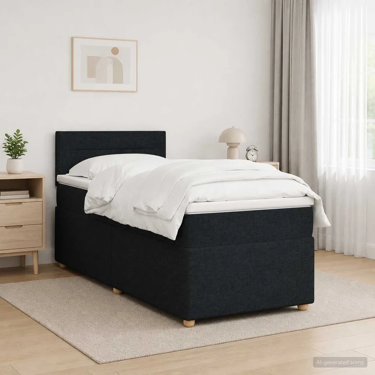 vidaXL Boxspringbett mit Matratze Schwarz 90 x 190 cm Stoff 3452305 – Bild 1