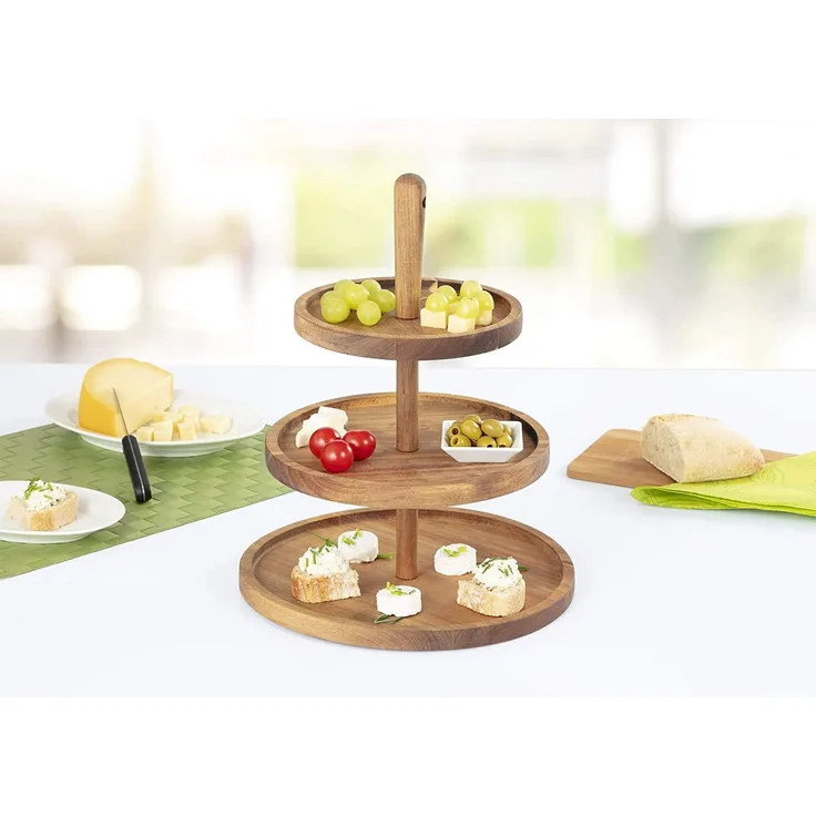 Esmeyer Etagere, 3-stufig, aus Akazienholz Durchmesser untere Etage: 300 mm, mittlere Etage: 250 mm - 1 Stück (304-029)
