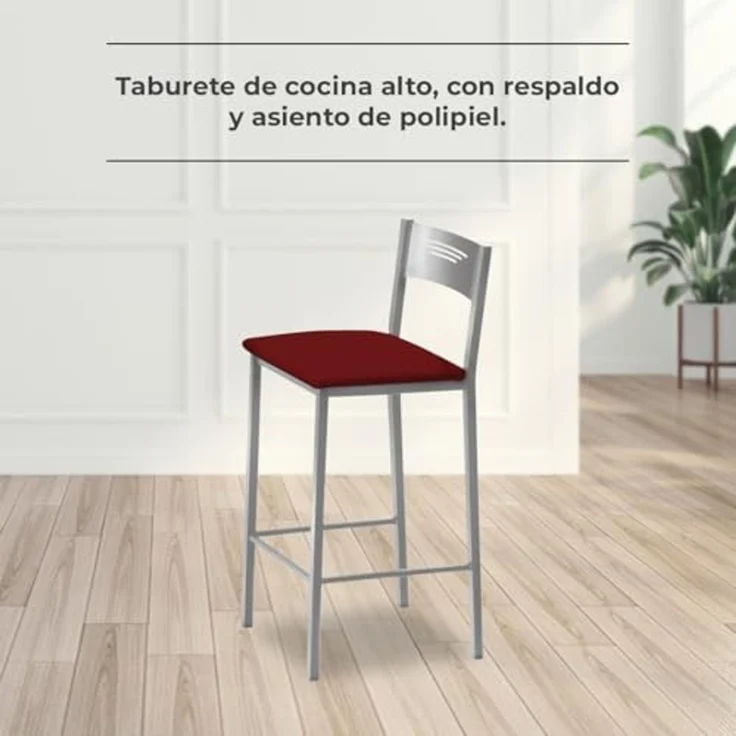 ASTIMESA Hohe Küchenhocker mit Rückenlehne, Aluminiumgestell und Sitz aus Kunstleder, Farbe des Sitzes: Bordeaux, Lieferumfang: 1 Stück, Gesamthöhe: 90 cm – Bild 2
