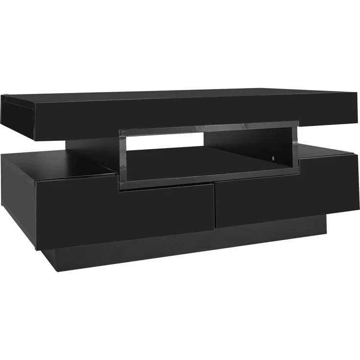 Merax Couchtisch, Hochglanzoberfläche, mit LED-Lichtleiste, mit 4 Schubladen, Schwarz – Bild 10