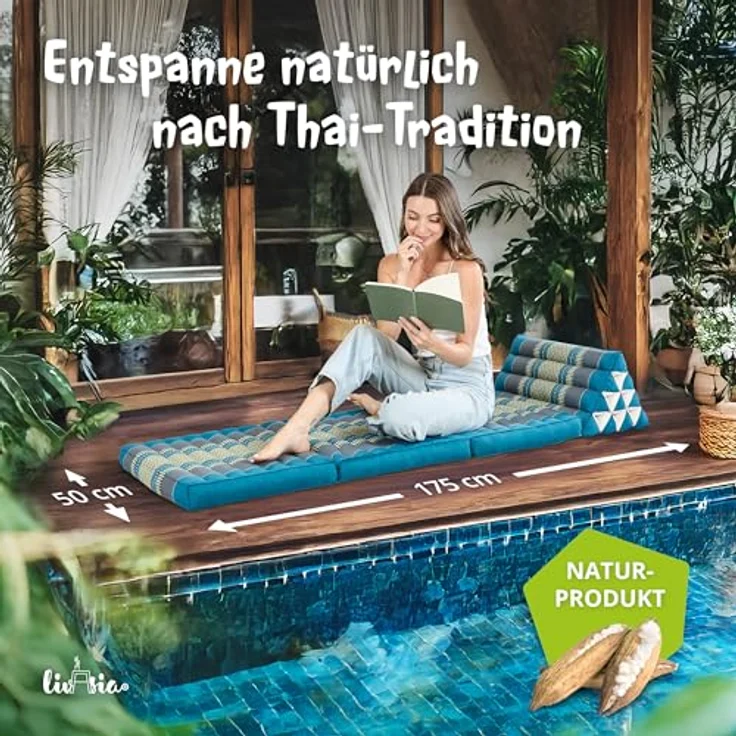 livasia Sitzsack Thaikissen 3 Auflagen (Classic) vegan und handgefertigt, 175x50x8cm, Kapok – Bild 3