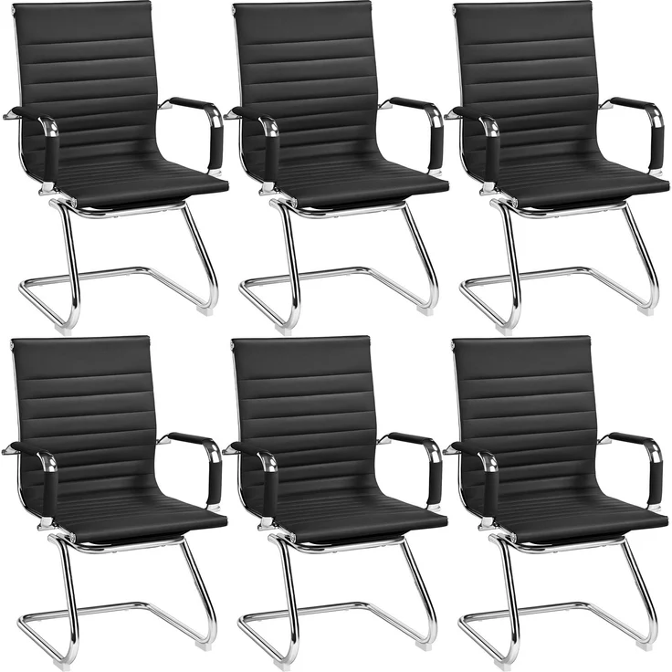 Yaheetech Besucherstuhl Konferenzstühle freischwinger stühle mit armlehne Bürostühle Esszimmerstuhl 6 Stück für Konferenz-Raum/Wartezimmer/Büro/Esszimmer Schwarz