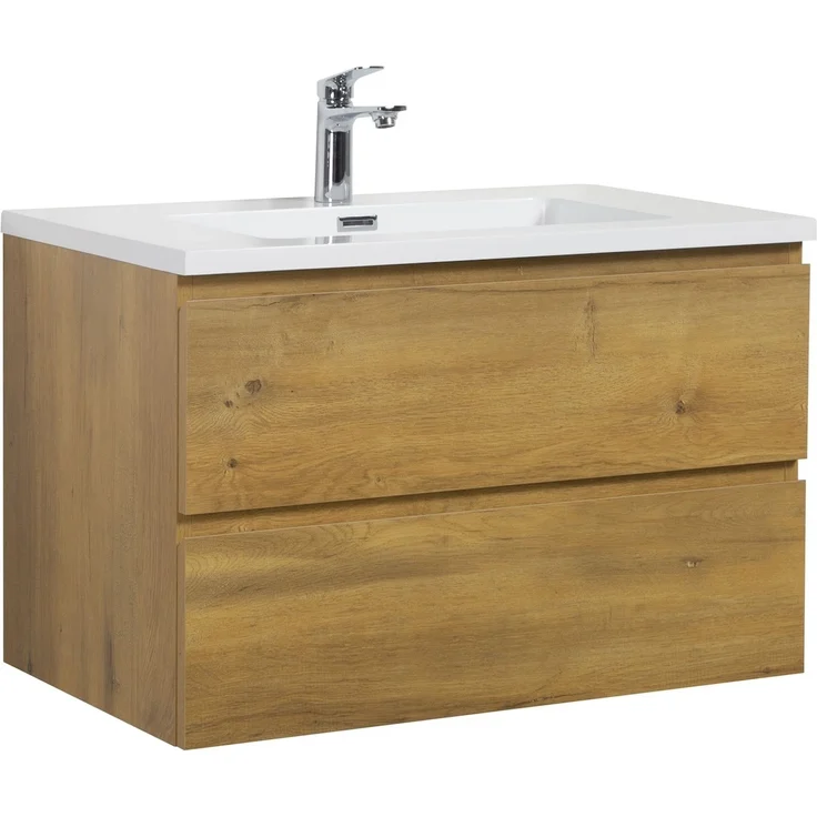 Badplaats Badmöbel Set mit Waschbecken und Unterschrank Angela 80 x 48 cm Eiche - Waschbeckenunterschrank mit Soft-Close und Waschbecken, Vorgemontiert – Bild 1