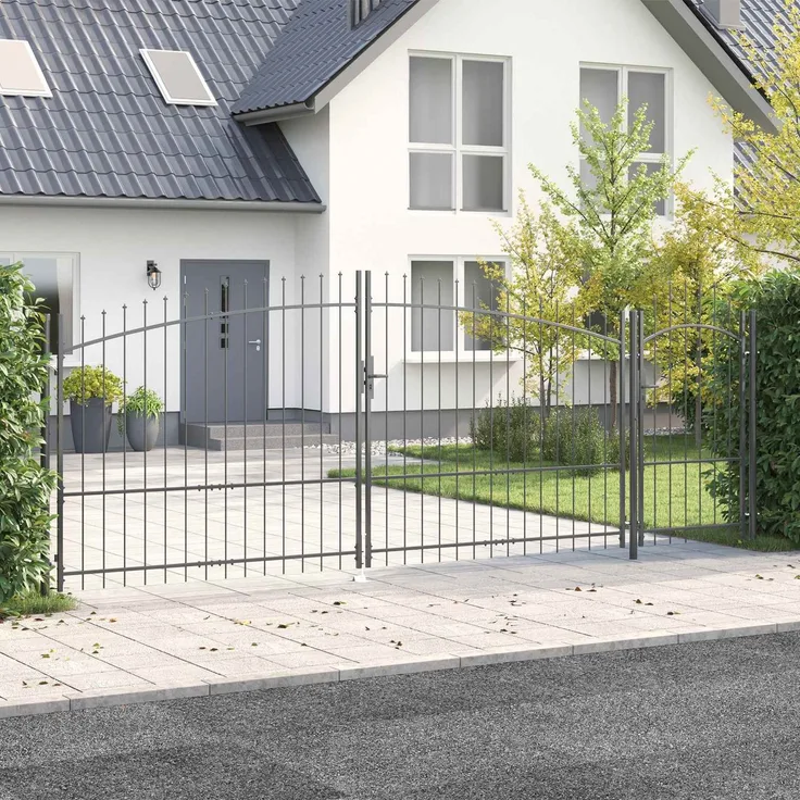 vidaXL Gartentor mit Schloss Woerden Grau 175x500 cm Stahl 42008920