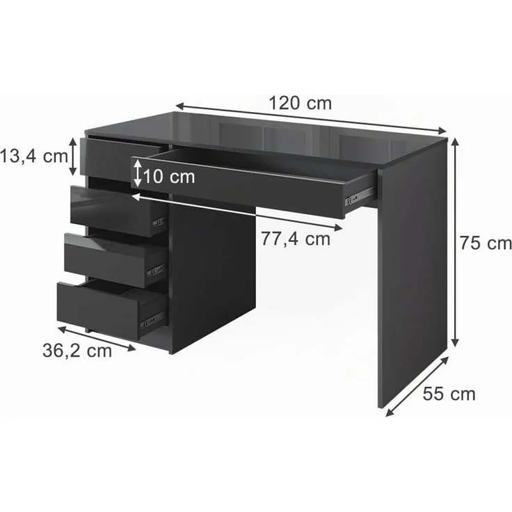 Schreibtisch Sherry Anthrazit Hochglanz 55 x 120 cm mit Schubladen Vicco – Bild 3