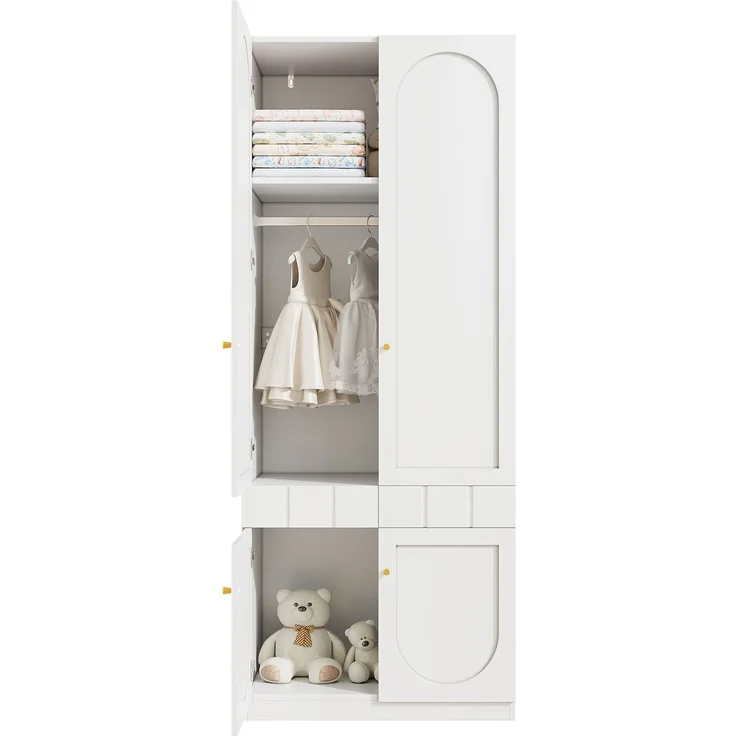 CHICFURN Kleiderschrank 2er-Set 160x200x50 cm mit Schubladen und Kleiderstange – Weiß – Bild 6