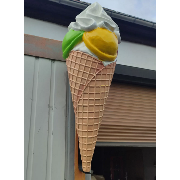 XL Eistüte Eis Figur hängend ca. 130 cm Deko Werbefigur mit Wandhalterung Gastro Werbung Werbeaufsteller