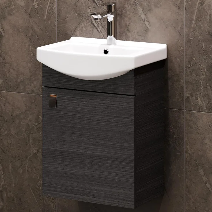 Waschbecken mit Waschbeckenunterschrank/Waschtisch-Unterschrank 45cm Gäste Bad WC (Anthrazit)