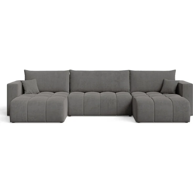 GRAINGOLD Ecksofa U-Form Neva U, Ecksofa mit Schlaffunktion, Bettkasten, mit losen Kissen, Velour-Stoff, Dunkelgrau – Bild 2