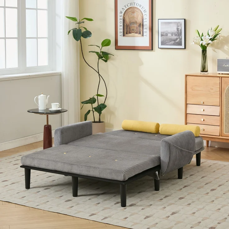 Wohnora-Grauer Cord-Loveseat-Sofa für das Wohnzimmer, als Daybed und Relaxsessel mit Stauraum,H 85cm x T 1335cm x B 77cm,Grau – Bild 3