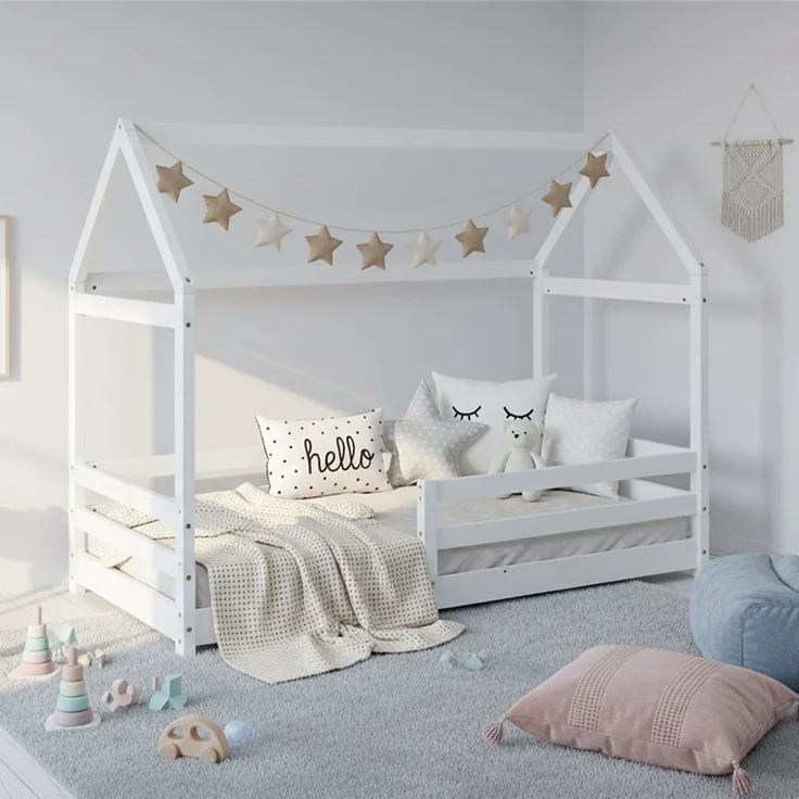 Homestyle4u Kinderbett mit Matratze und Rausfallschutz, Holzwerkstoff weiß, 80x160 cm – Bild 2