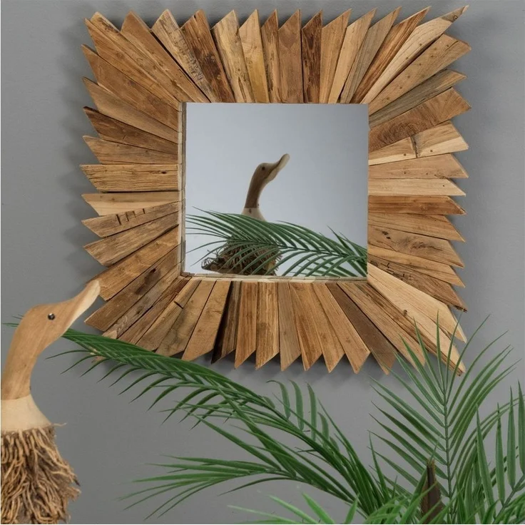 CREEDWOOD Wandspiegel HOLZ WANDSPIEGEL "SPIKES", 50x50 cm, Massivholz, Natur Holzspiegel – Bild 2