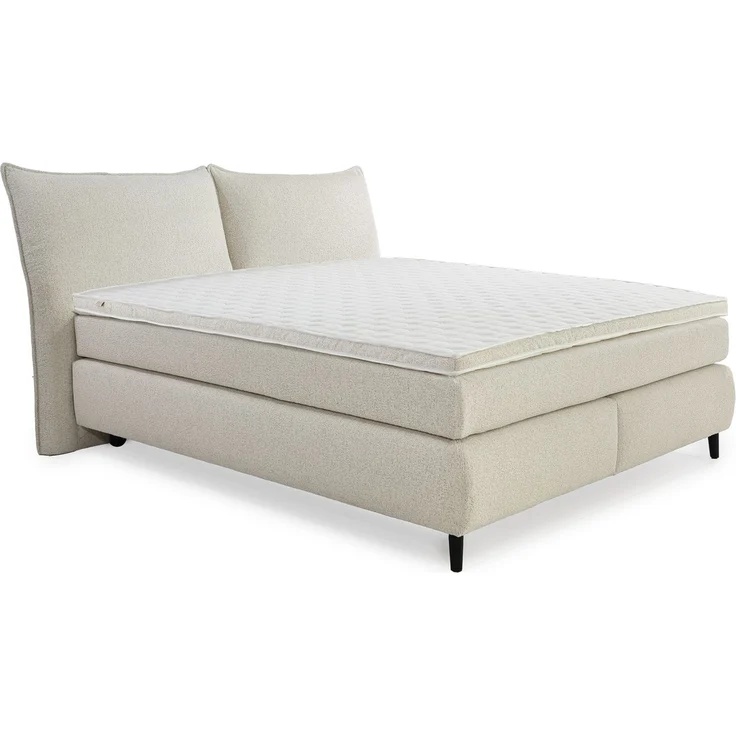 Boxspringbett 180x200 H3 Federkernmatratzen Bonell Topper Flachgewebe Beige Grau – Bild 1