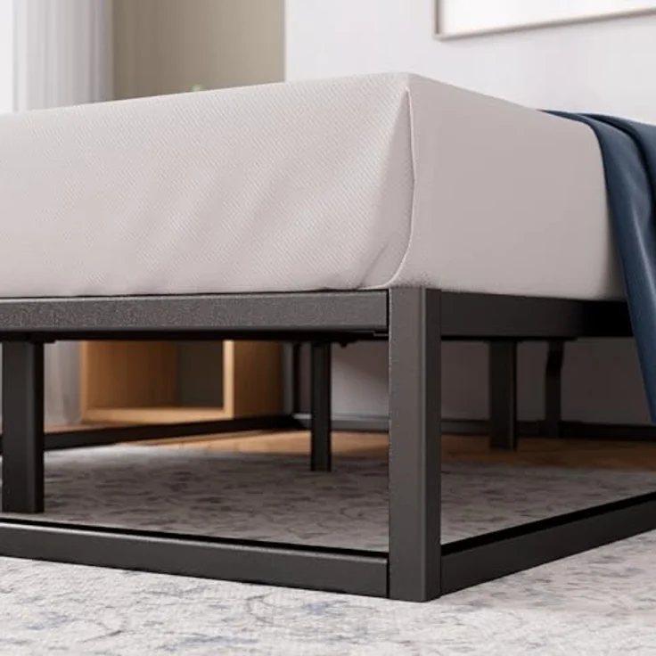 Zinus Joseph Bett 150x190 cm - Höhe 25 cm mit Stauraum unter dem Bett - Metall-Plattform-Lattenrost mit Holzlattenhalter - Schwarz – Bild 6