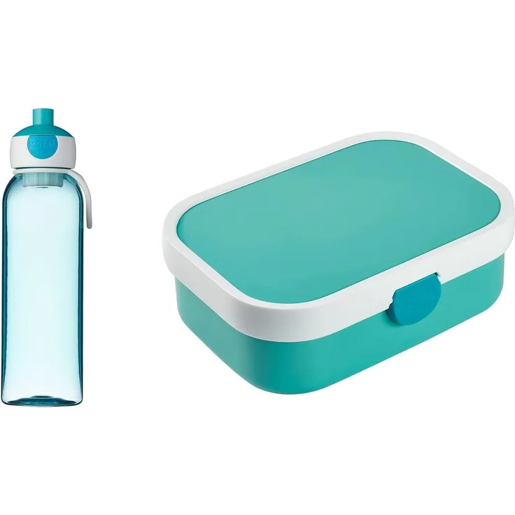 Mepal - Pausenset Campus Türkis - Wasserflasche und Brotdose mit Bento-Einsatz  ideal für Schule und Freizeit  bruchfestes Material - auslaufsicher - Spülmaschinengeeignet