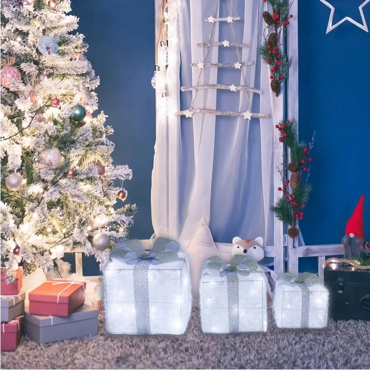 CCLIFE Weihnachtsfigur LED Geschenkbox 3er, Netzstecker Weihnachten Weihnachtenbox – Bild 4
