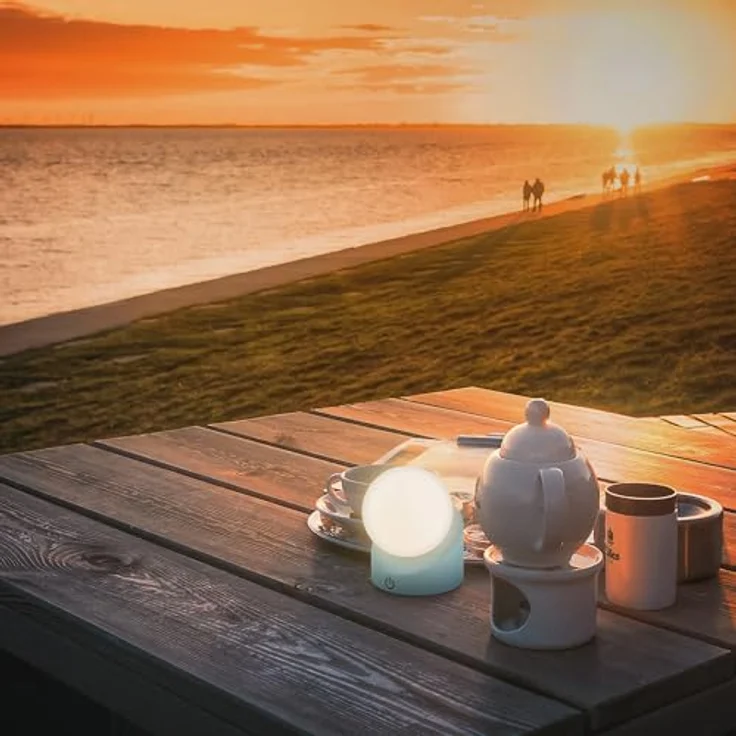 BRILONER - Mini LED Tischlampe kabellos IP54 mit Touch, dimmbar in Stufen, Akku & Lichtquelle tauschbar, Nachttischlampe, Kugel, LED Lampe, Akku Tischleuchte, Outdoor Lampe, 10 x 8 x 9 cm, Blau – Bild 3