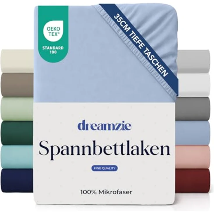 Dreamzie Spannbettlaken 140x190/200cm - 35 cm Tiefe Tasche - 100% Mikrofaser Bettlaken - Blau, Schadstoffgeprüft(Oeko TEX), Bettlaken mit Gummizug – Bild 2