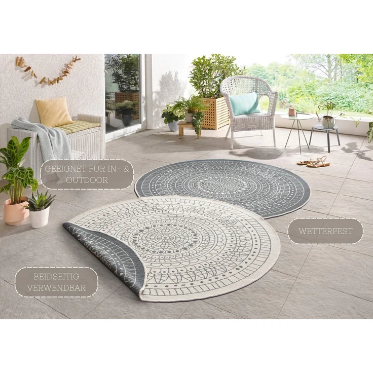 HANSE Home Teppich Porto Wendeteppich, rund, Höhe: 5 mm, In-& Outdoor, Wetterfest, Balkon, Garten, Wohnzimmer, Wasserfest – Bild 2