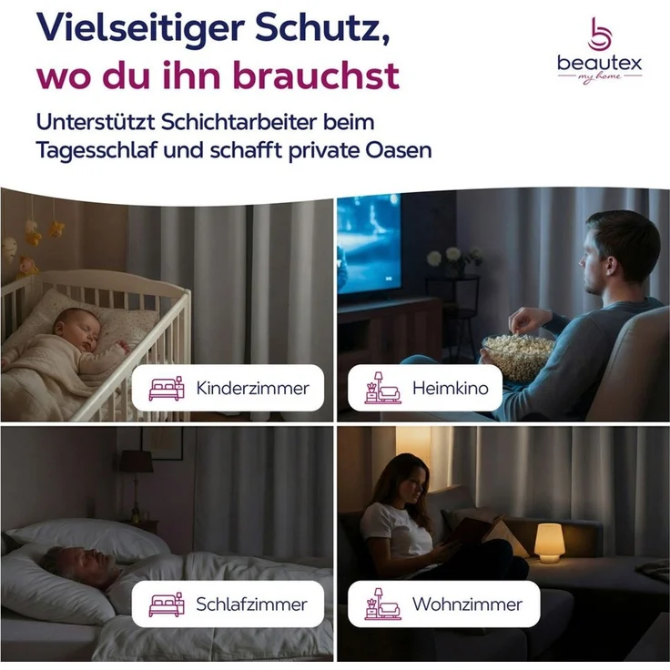 Beautex Verdunkelungsvorhang 2er Set mit U-Band, Blackout Vorhang Gardine abdunkelnd (2 St), Kräuselband, verdunkelnd, 2er Set, wärmeisolierend, blickdicht, waschbar, Farbwahl – Bild 4