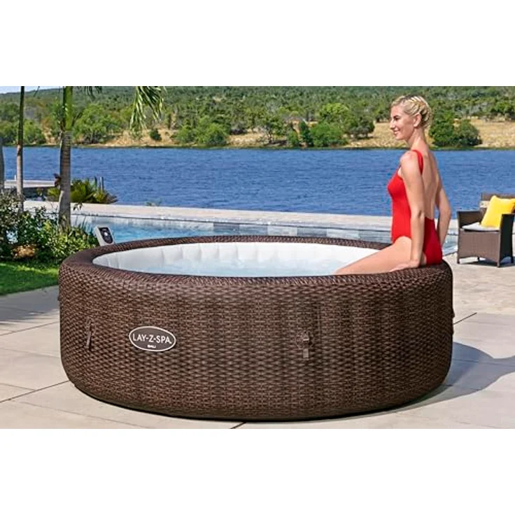Bestway LAY-Z-SPA Energiespar-Whirlpool Bali AirJet™ für 7 Personen, mit App-Steuerung, Ø 216 x 71 cm, Rattan-Optik (Schokobraun), integrierte UltraFit™-Pumpeneinheit, 180 AirJet™-Düsen, Heizsystem mit Energiespartimer – Bild 5
