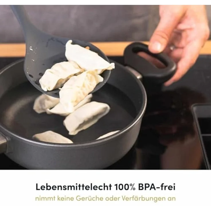 Hoffmann Germany Schaumlöffel Sieblöffel Silikon Edelstahl 32 cm anthrazit, Knödel, Ravioli, Gnocchi, kratzerfrei, spülmaschinengeeignet – Bild 2