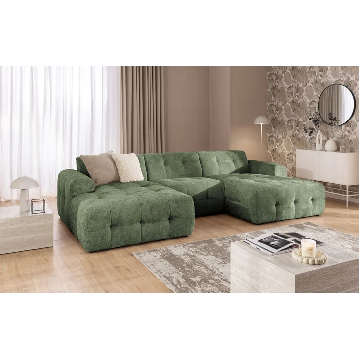 luma-home Wohnlandschaft U-Form 6-Sitzer, raffinierte Steppungen, Chenille-Bezug in Grün, 323 x 161 x 79cm – Bild 3
