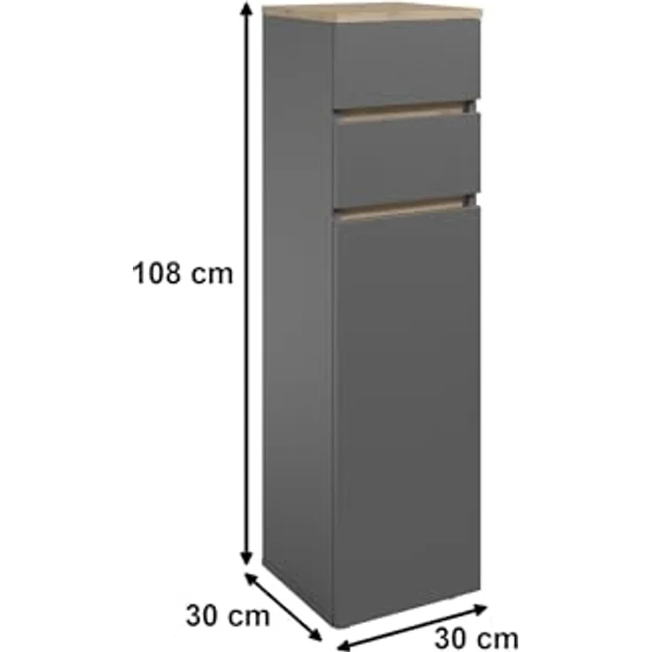 moebel-dich-auf Badkommode LONDRES (Badezimmerschrank Badschrank, mit 1 Tür und 2 Schubkästen, BxH 30x108 cm), in kaschmir oder anthrazit, Absetzung: Cremona Eiche – Bild 2