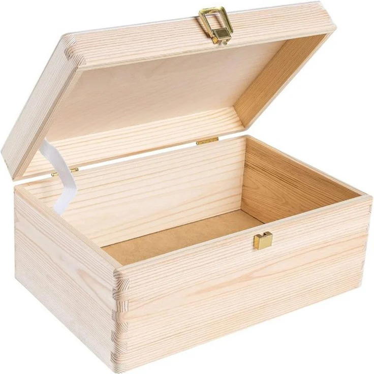 Creative Deco Holzkiste Natur mit Deckel und Schloss, Erinnerungsbox Baby Groß Holzbox mit Deckel Unlackiert Kasten – Bild 4