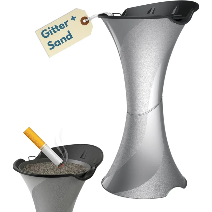 Standaschenbecher für Draußen Aschenbecher Outdoor Wetterfest Stand Aschenbecher für Draussen Standascher Säulenascher für Terrassen Balkone Stehaschenbecher Silber – Bild 1