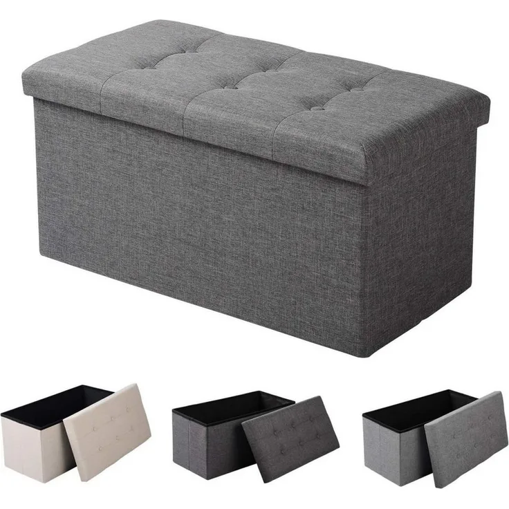 Sitzhocker mit Stauraum aus Leinen Modell Qulina dunkelgrau