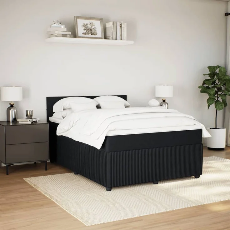 vidaXL Boxspringbett mit Matratze Schwarz 160x200 cm Samt 3287784 – Bild 2