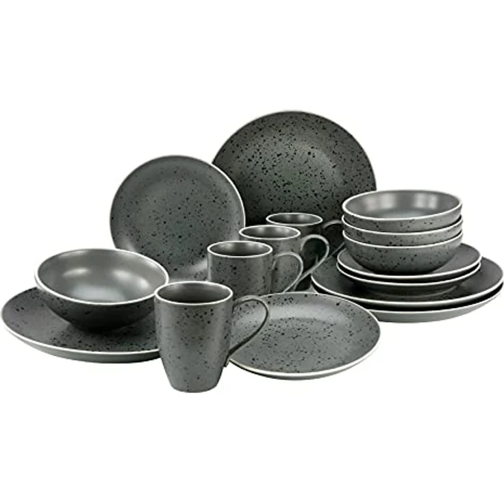 Creatable Kombiservice, 16-teiliges Geschirrset aus Keramik in Anthrazit, 330 ml und 400 ml Fassungsvermögen – Bild 1