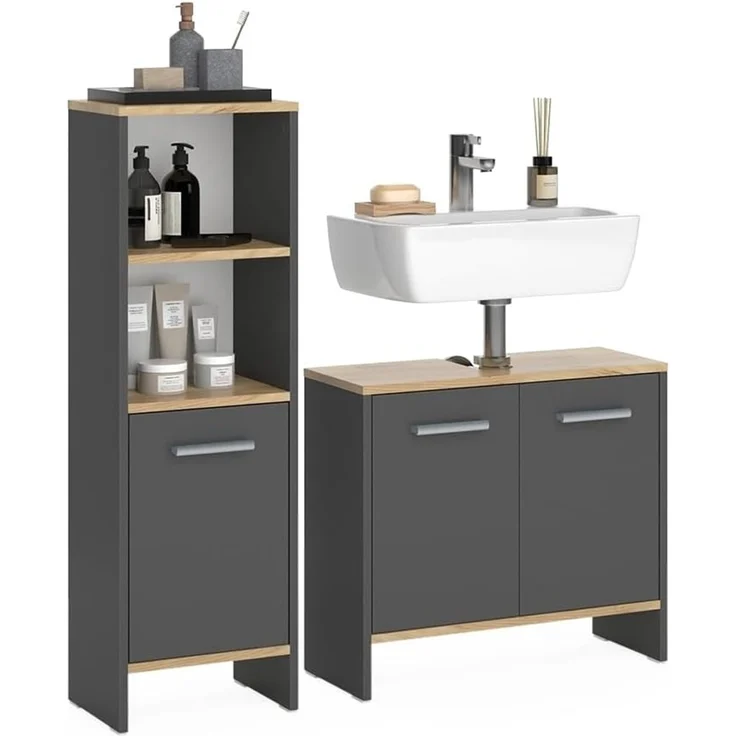 Badezimmermöbel-Set Karli Anthrazit/Goldkraft Eiche 2-teilig Vicco – Bild 6