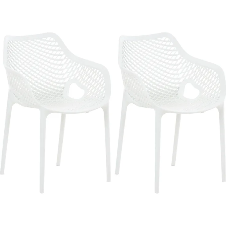 CLP Gartenstuhl Air XL 2er Set - Modernes Design, Kunststoff, Wetterfest, Stapelbar,weiß