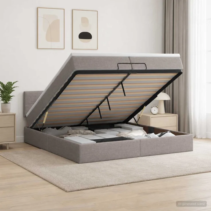 vidaXL Ottoman Bett mit Matratze mit Kopfteil Taupe 200 x 200 cm Stoff 3456355 – Bild 1