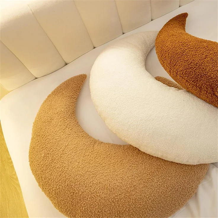 Kuschelkissen Kinder Mondkissen, Weiches Dekoratives Kinderkissen für das Zimmer, Mondform Zierkissen Sofakissen, Plüsch Kissen Dekokissen für Kinderzimmer Schlafzimmer Deko (Beige) – Bild 4