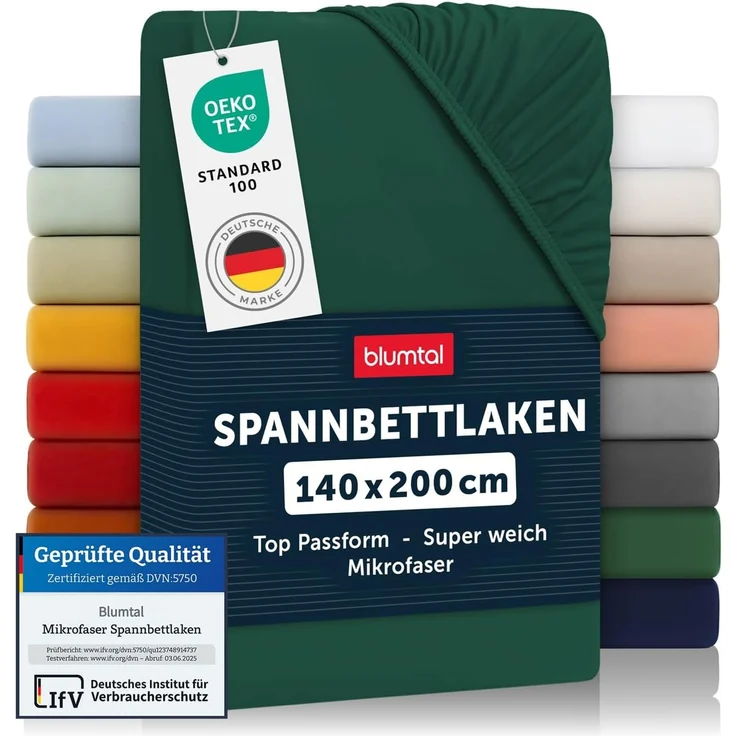 Blumtal® Spannbettlaken 140x200 cm - Bettlaken 140x200 aus Microfaser - Oekotex zertifiziertes Spannbetttuch 140x200 cm / 140x200 Spannbettlaken - Leintuch 140x200 cm - Bettspanntuch - Dunkelgrün – Bild 1