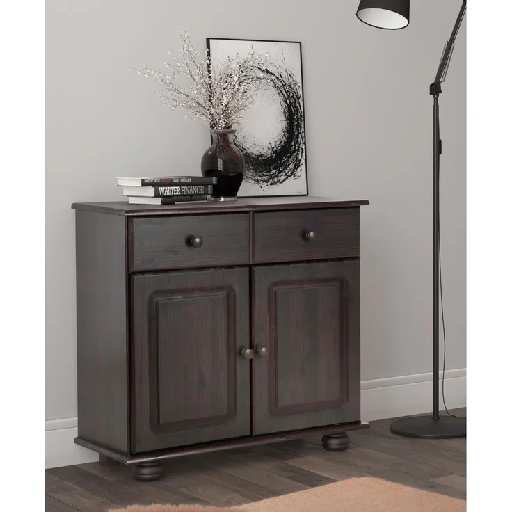 Mette Sideboard Havana, 80 x 35 x 76 cm, Massivholz Sideboard mit 2 Türen und 1 Schublade, Landhausschrank aus FSC-zertifiziertem Kiefernholz für Wohnzimmer, Flur und Schlafzimmer